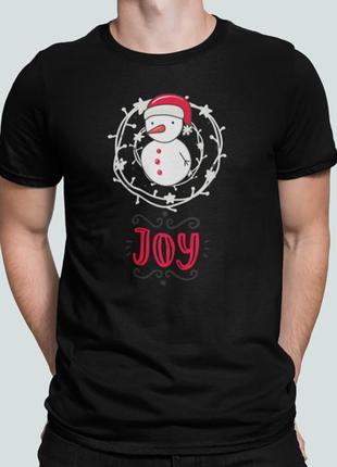 Мужская новогодняя футболка с принтом joy снеговик