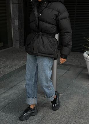 Дута зимова куртка до -20° з поясом та капюшоном, жіноча тепла куртка на зиму на...