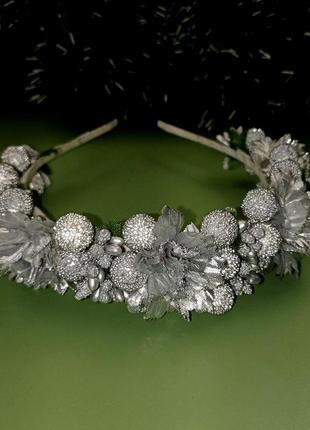 Зимняя серебристая корона ободок веночек новогодний+подарок