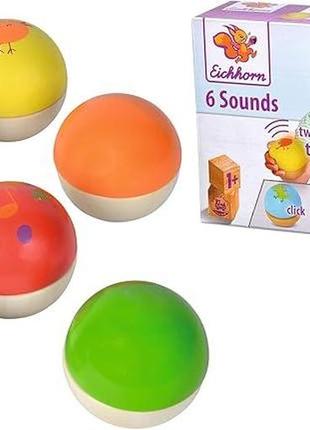 Іграшка розвиваюча eichhorn chime balls, 6 різнокольорових дерев'яних кульок, які видають різні звуки,12м+.вітрина