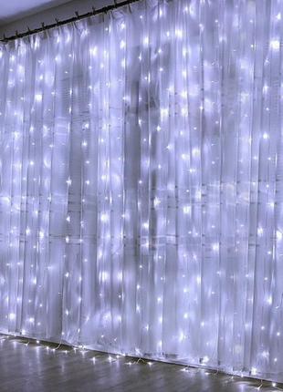 Гірлянда водоспад 3.0х2.6м 360 led (прозорий шнур, з преходником) білий світ