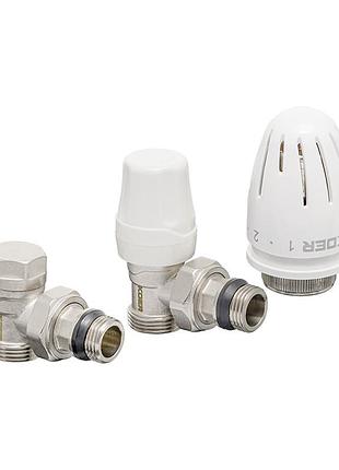 Комплект для подключения радиатора koer set-14 - 1/2"x3/4" (угловой) с термоголовкой нн (kr3178)