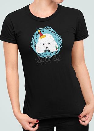 Женская новогодняя футболка с принтом la la la пудель новогодний