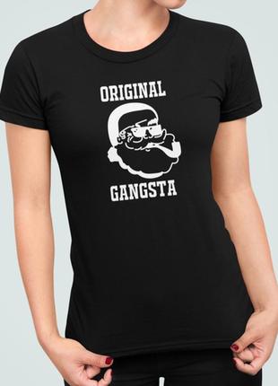 Женская новогодняя футболка с принтом original gangsta санта
