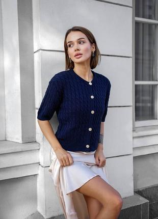 Синий кардиган короткий с пуговицами с короткими рукавами в стиле h & m