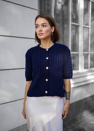 Синий кардиган короткий с пуговицами с короткими рукавами в стиле h & m3 фото