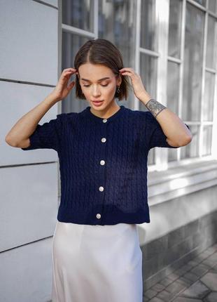 Синий кардиган короткий с пуговицами с короткими рукавами в стиле h & m8 фото