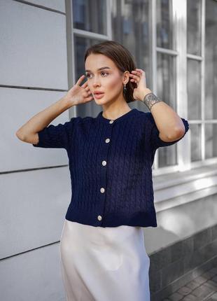 Синий кардиган короткий с пуговицами с короткими рукавами в стиле h & m9 фото