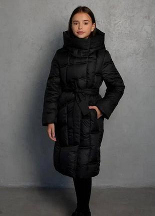 Пальто зимове чорного кольору для дівчинки "бела" (128 см.)  cvetkov
