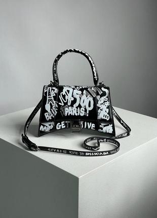 Сумка balenciaga hourglass small handbag graffiti чорна і біла