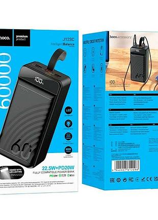 Универсальная мобильная батарея hoco j123c 60000mah element pd20w+qc3.0 (22.5w) черный
