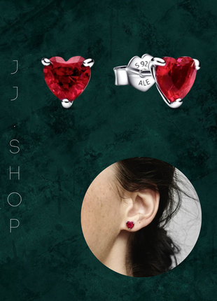 Серебряные серьги «красное сердце» пандора 292549c01