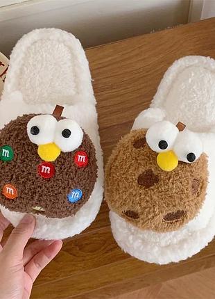 Хатні капці m&ms теплі молочні білі жіночі дитячі пухнасті плюшеві