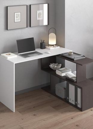 Столи в офіс, стіл керівника, стіл для письма, робочий стіл лофт, комп'ютерний столик,поворотний письмовий стіл трансформер білий6 фото