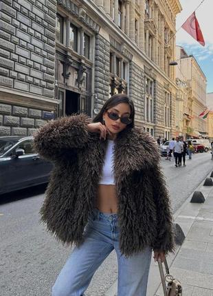 Шуба шоколадная zara