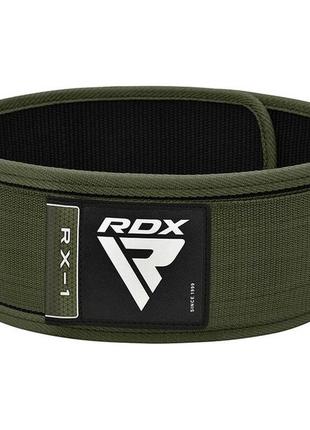 Пояс для важкої атлетики rdx rx1 army green l - жорсткий пояс для тренувань і підйому важкого вантажу ve-33