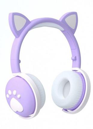Беспроводные детские наушники "cat" вк-1 с кошачьими ушками и led подсветкой, подарочные светло-фиолетовые