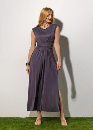 Платье женское летнее длинное свободного кроя с поясом. модель 3008 дымчатый