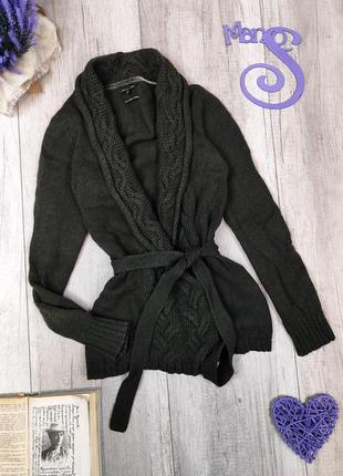 Женский кардиган massimo dutti вязаный теплый без застежки с поясом цвет хаки размер м (46)