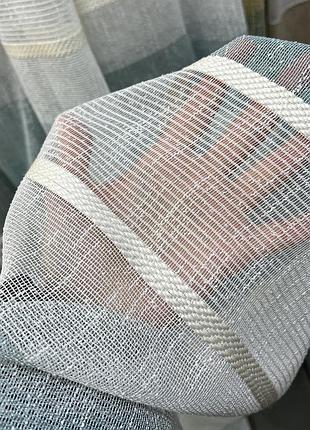 Готовый турецкий тюль из льна на тесьме размер 500на270см качественная гардина в полоску