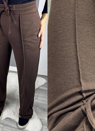 Жіночі прямі ангорові брюки шоколад (розміри 42/44, 46/48, 50/52)