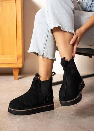 Ботинки сапоги женские черные замшевые весенние зимние теплые ugg