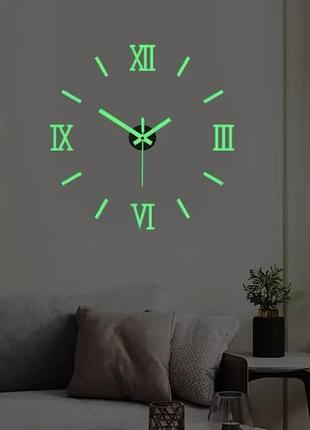 Годинник на стіну 3д люмінісцентні світятся в темряві римські оригінальний годинник для декору діаметр 40 см салатовий