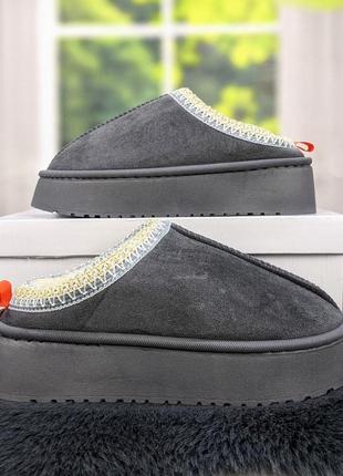 Тапочки-угги женские на меху серые 4638