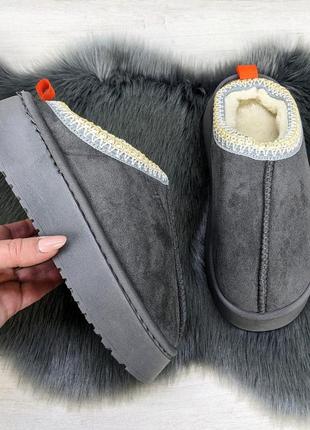 Тапочки-угги женские на меху серые 4638