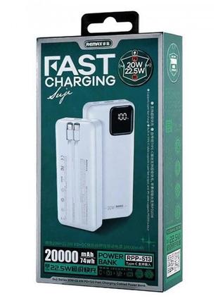 Зовнішній портативний акумулятор power bank remax 20000 mah rpp-513 зі швидким заряджанням