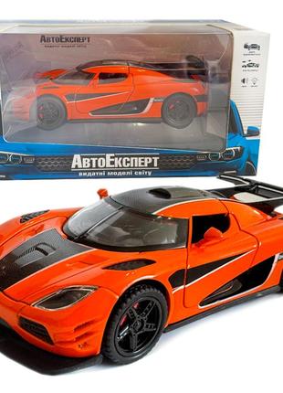 Машинка металева гіперкар koenigsegg agera 1:32 оранжева звук світло інерція відкр двері баг капот  16*7*4см (dl-69005)