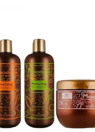 Набор kleral system olio di macadamia: шампунь, кондиционер и маска для увлажнения волос 3х500 мл