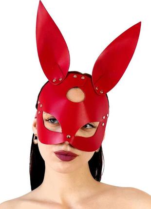 Кожаная маска зайки art of sex - bunny mask, цвет красный