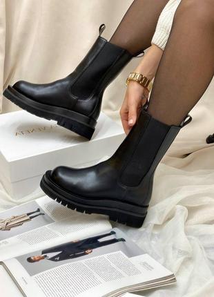 Демисезонные челси bottega stretch vneta leather black. натуральная кожа. без меха