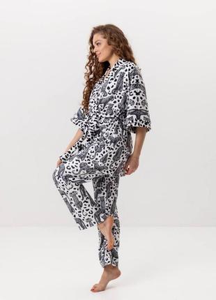 Комплект жіночий із плюшевого велюру штани та халат чорна пантера 3424_l 15981 l3 фото