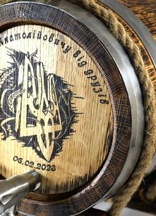 Бочка дубовая 5 литров для коньяка, обруч-нержавеющая сталь. покрытие воском в подарок!