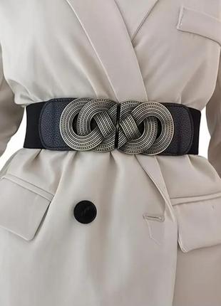 Широкий ремень резинка на талию пояс резинка поясок эластичный с акцентной пряжкой новый