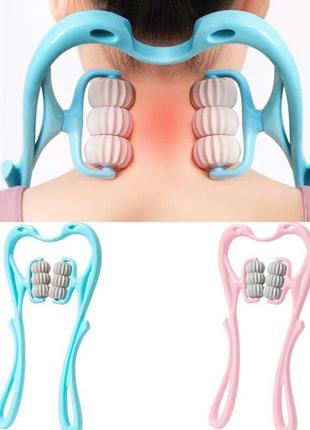 Ручний роликовий масажер для шиї neck stretcher з обертовими рельєфними роликами 360°