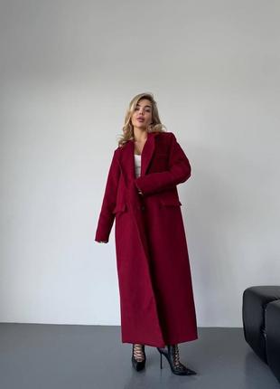 Пальто довге кашемір бордо марсала чорне