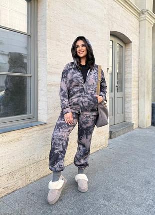 Теплий стильний прогулянковий спортивний костюм двійка на флісі