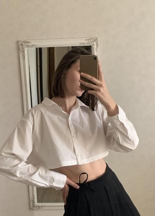 Белая укороченная рубашка h&m