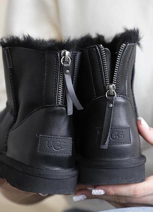 Угги угги ugg short zip black leather2 фото