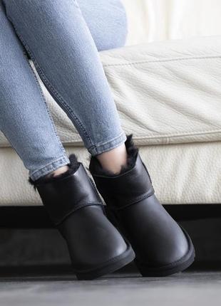 Угги угги ugg short zip black leather4 фото