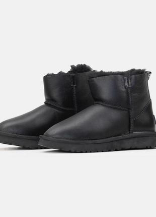 Угги угги ugg short zip black leather7 фото