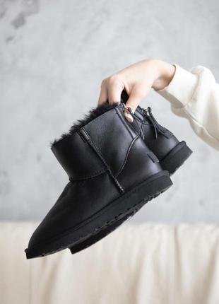 Угги угги ugg short zip black leather8 фото