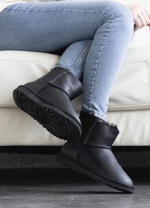 Угги угги ugg short zip black leather5 фото