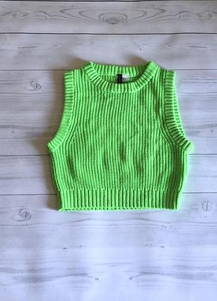 Укороченная вязанная неоновая жилетка h&m