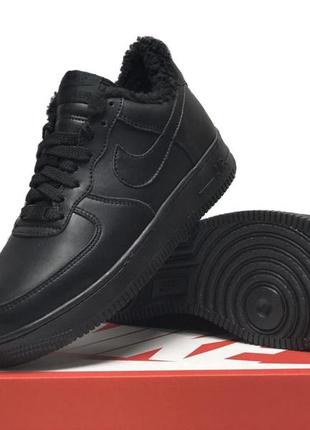 Зимние женские кроссовки nike air force 1 low black (мех) 38-38.5-41