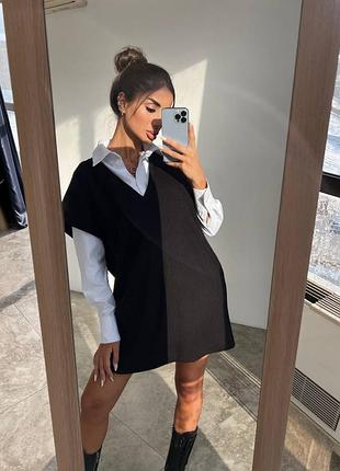 Стильный и деловой базовый образ 🖤🤍 сорочка + ангорова жилетка сукня, костюм