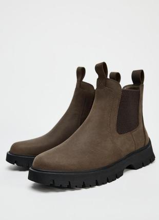 Ботинки женские замшевые коричневые zara new